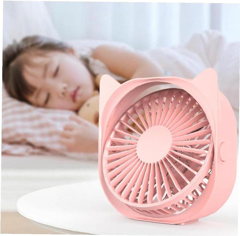 woobles USB Desk Fan Portable Cat Ear Mini Desk Fan 3 Speeds Adjustable 360°Rotation Fan for Home Office Outdoor Travel Pink Durable - Image 3